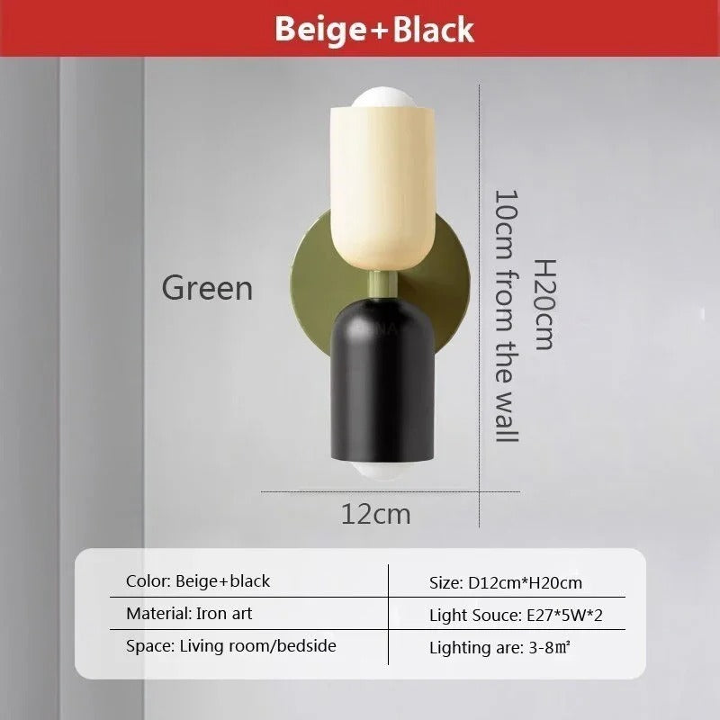 "Modern Nordic double head LED wall lamp in living room, minimalist design, soft light, ideal for cozy atmosphere"