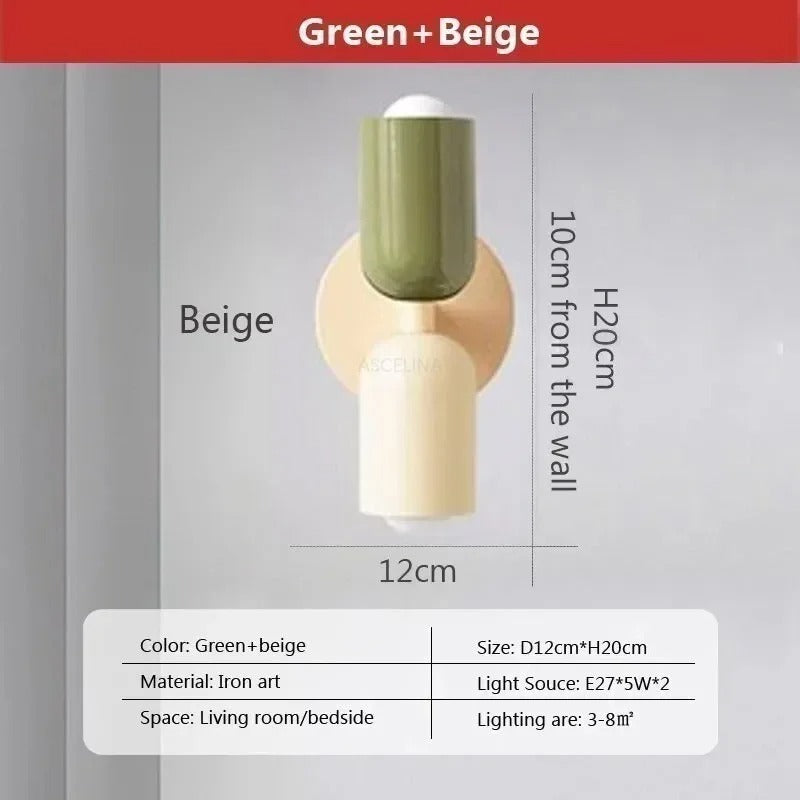 "Modern Nordic double head LED wall lamp in living room, minimalist design, soft light, ideal for cozy atmosphere"