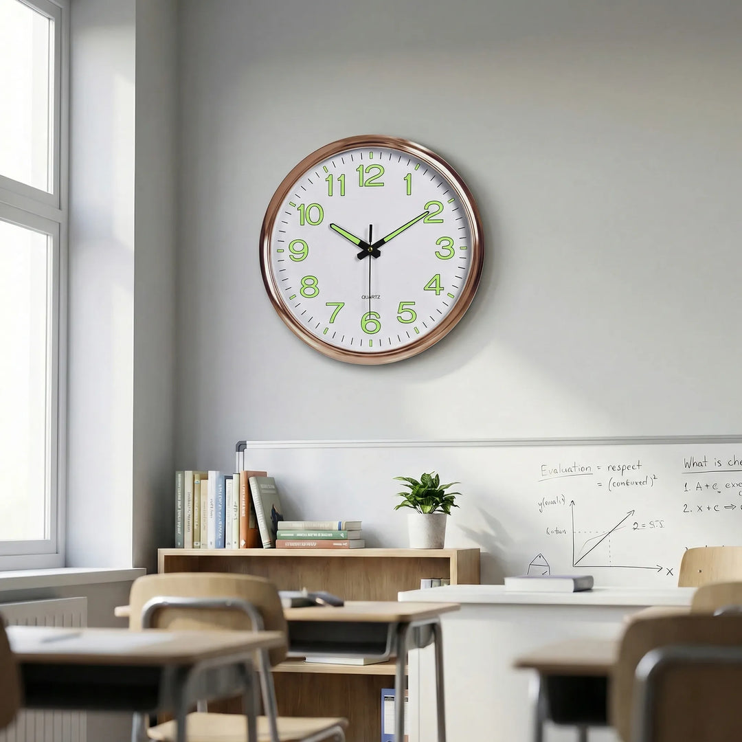 Functional quiet LED clock for walls, ensuring easy readability with its clear, bright digital display.