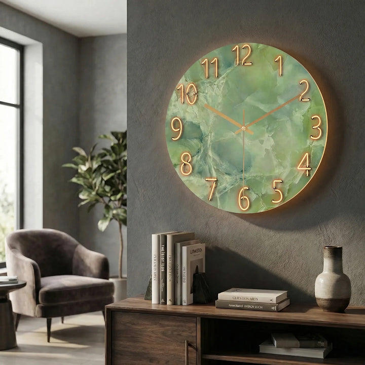 Stylish round illuminated clock, a contemporary decor piece with silent function.