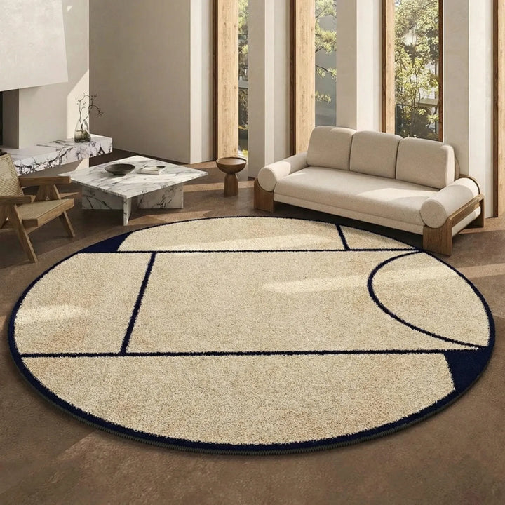 Versatile modern round rug with wave design, low pile, soft, perfect for kitchen or dining area home decor.