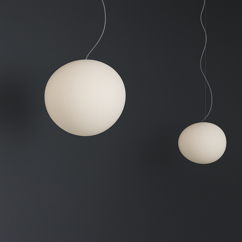 "Modern white glass globe pendant light, spherical design, elegant home decor, warm glow, perfect for living and dining areas