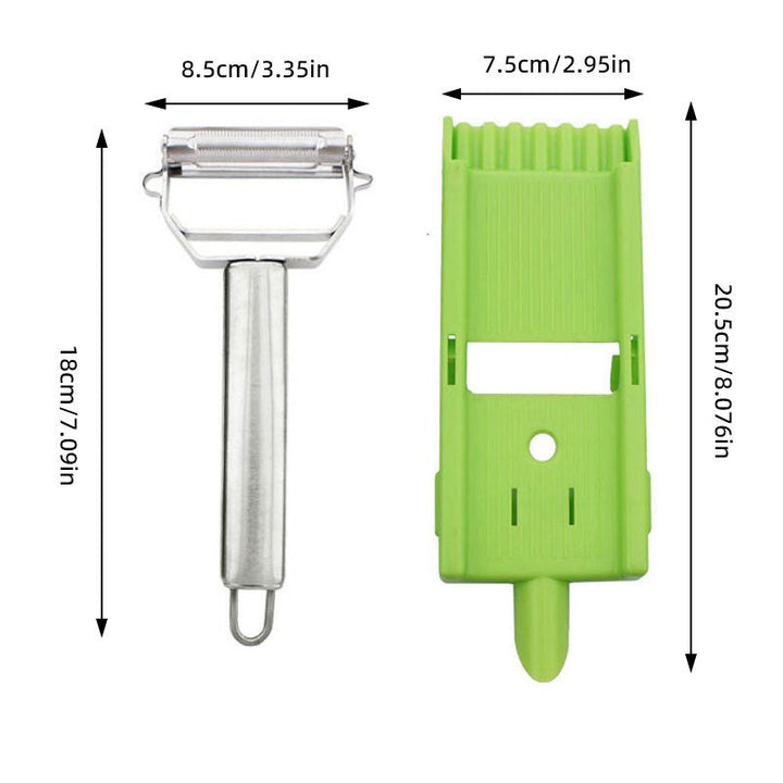 Detail view of the multi-functional peeler's handle, showcasing its non-slip grip