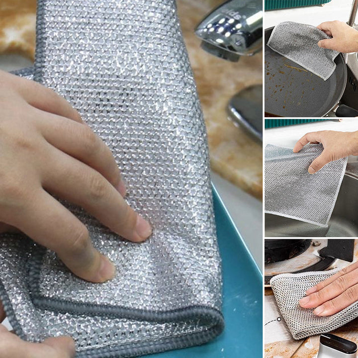 Grey non-scratch metal fiber dishcloth, a practical and stylish kitchen cleaning tool