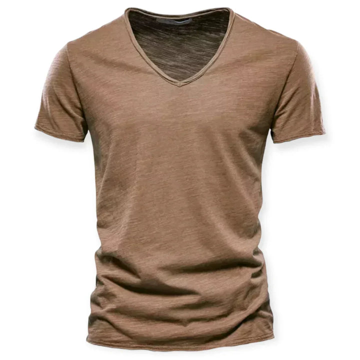 High-quality men's short sleeve V-neck t-shirt, perfect for everyday comfort and casual fashion.