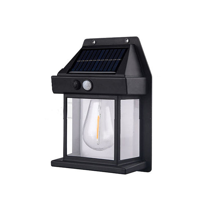 Side view of a an outdoor solar wall light, showing its slim design