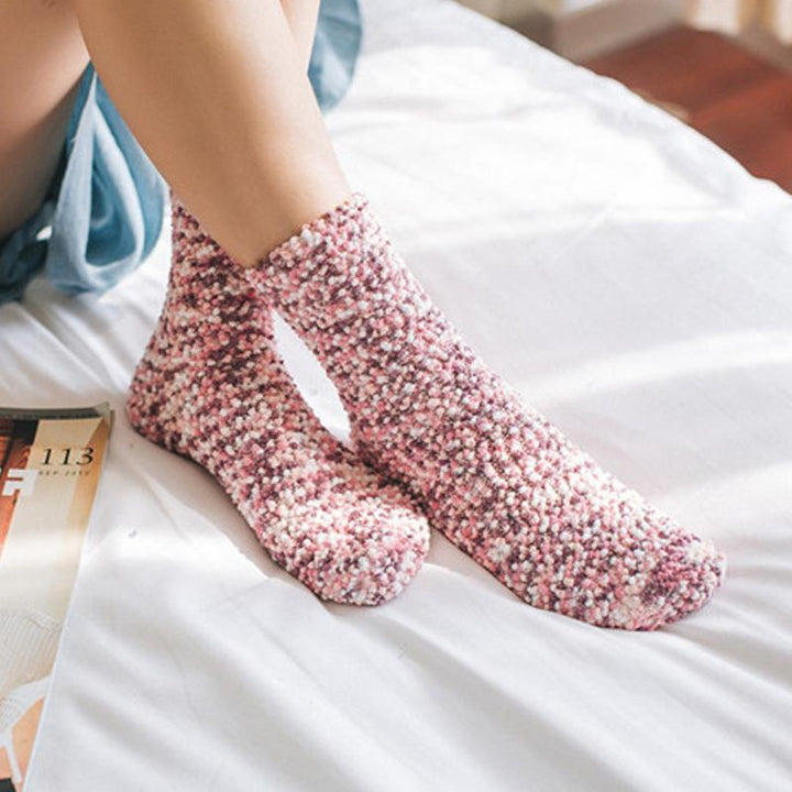 Gift set packaging for women's fluffy cupcake slipper socks, tied with a ribbon, great stocking stuffer.