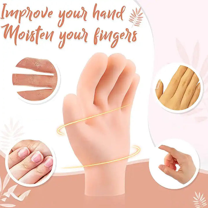 Person wearing moisturizing gel gloves while relaxing, showing easy at-home hand care.