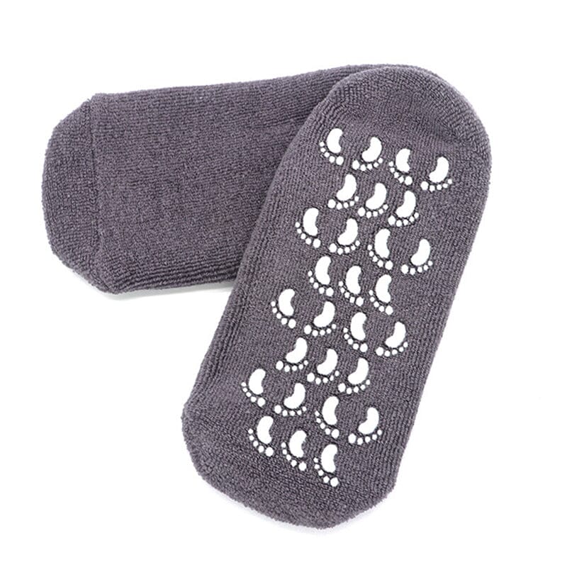 Foot wearing a gel sock, showcasing the comfortable fit and immediate foot hydration for soft feet.
