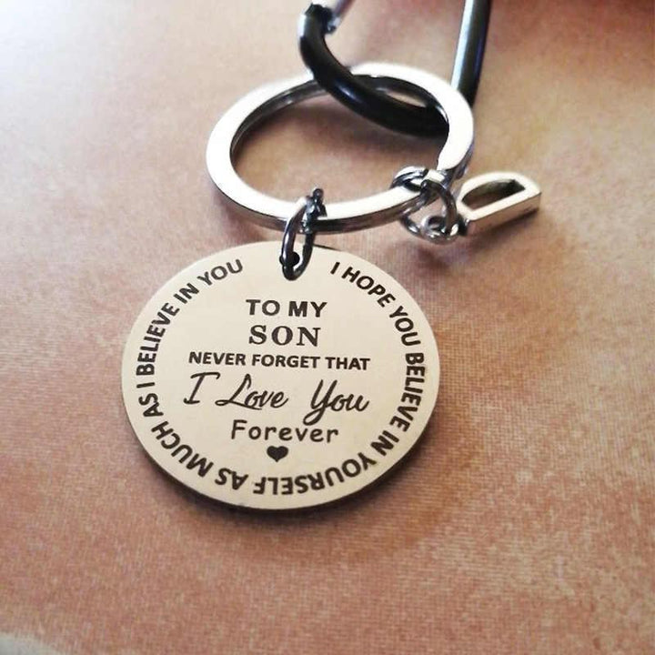 Elegant personalized letter keychain, a thoughtful gift for son or daughter, stainless steel.
