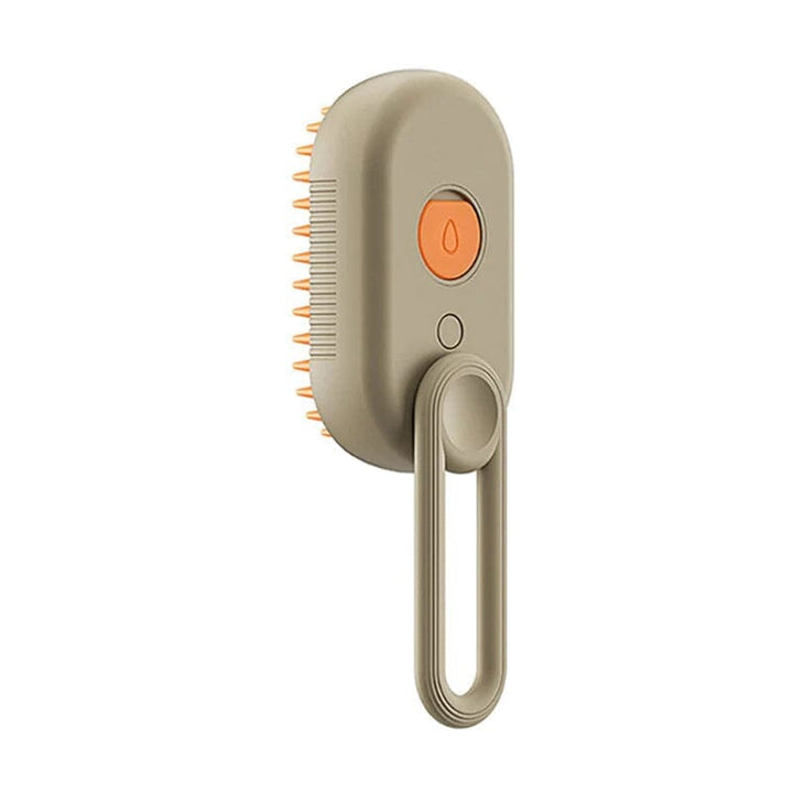 Happy dog being groomed with a Pet Steam Grooming Brush, emphasizing a stress-free experience