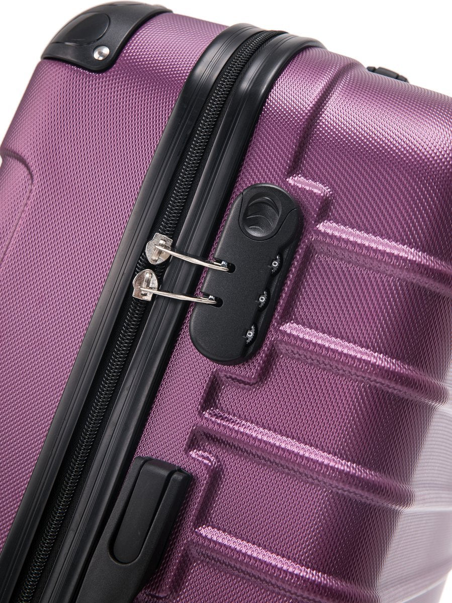 Vibrant pink hard shell 2-piece suitcase set, offering durable travel luggage with multi-directional spinner wheels.