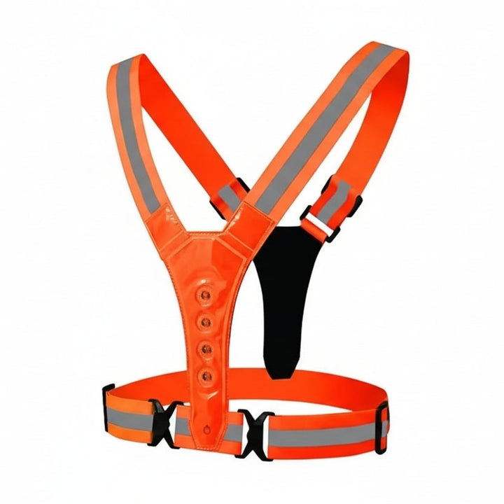 Unisex LED reflective running vest in pink. Maximize night safety & visibility for outdoor training.