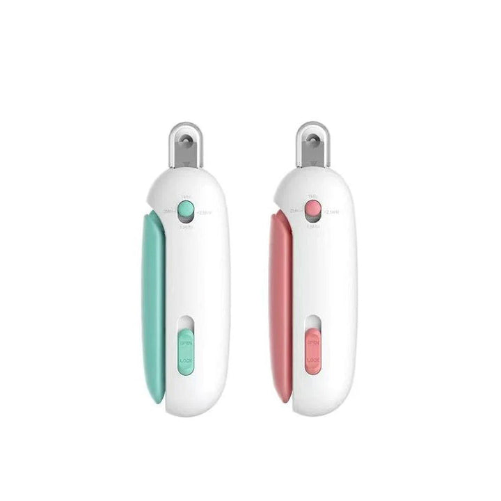 Packaging image of the Pet Nail Clippers, emphasizing adjustable aperture & safety features