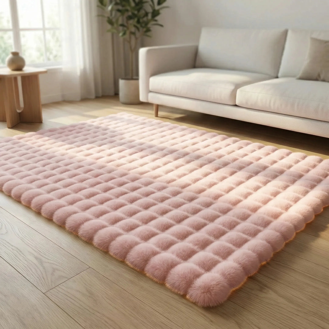 Washable memory foam bubble flower rug, non-slip plush design, adds modern style & comfort to any living space.