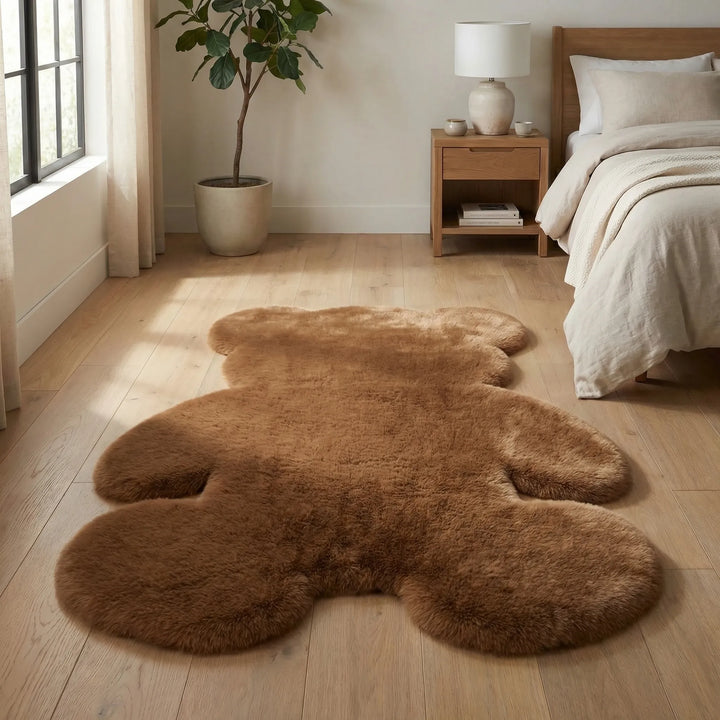 Luxuriously soft plush bear rug, a cozy statement area rug with waves for comfortable kids' playroom or nursery decor.
