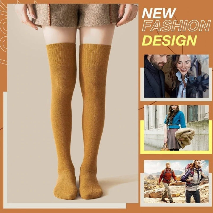 Warm polyester cotton women's knee socks, plush and thick for ultimate comfort.