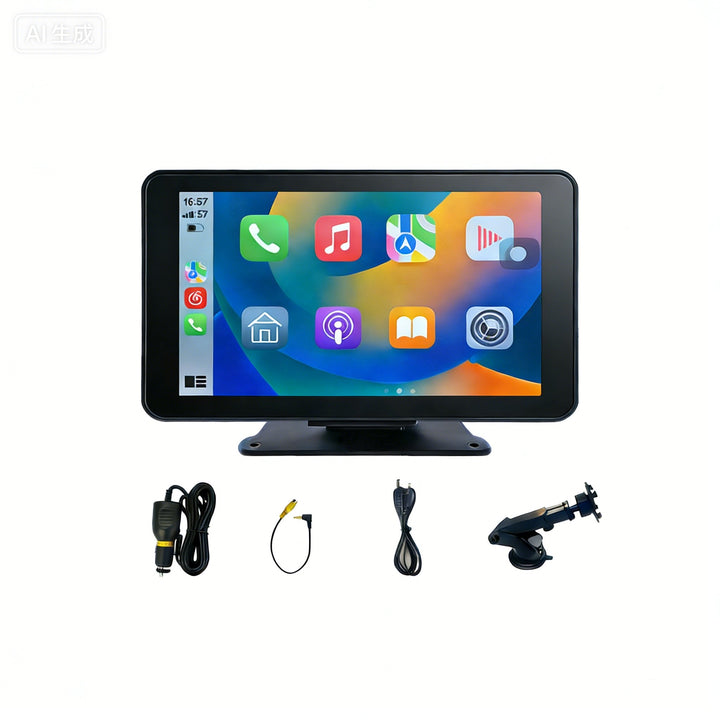 Portable 7-inch wireless CarPlay & Android Auto touch screen for vehicle navigation and entertainment