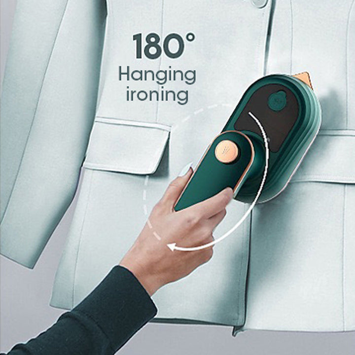Handheld steam iron with a sleek design, ideal for quick organization of clothes