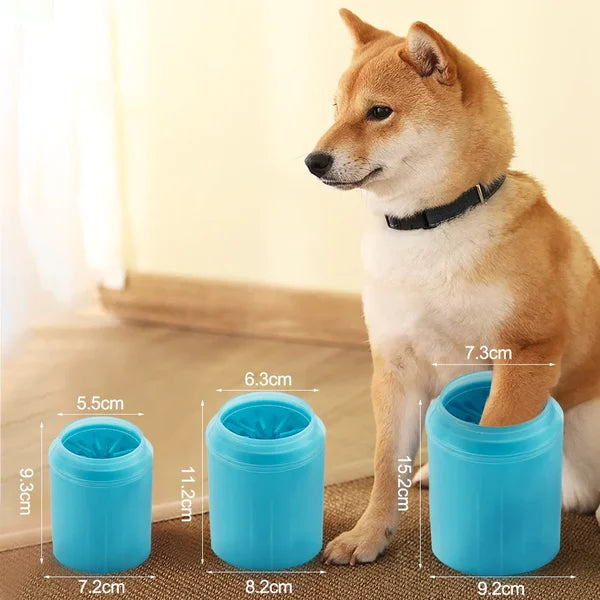 Soft silicone brushes within a pet paw cleaner cup, ensuring gentle and effective dog paw hygiene.