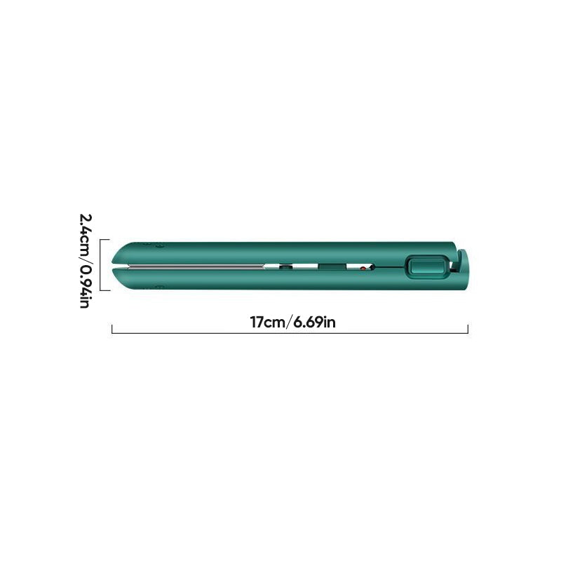 USB-C powered mini hair straightener and curler, demonstrating its modern and convenient charging method.
