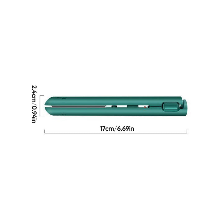USB-C powered mini hair straightener and curler, demonstrating its modern and convenient charging method.