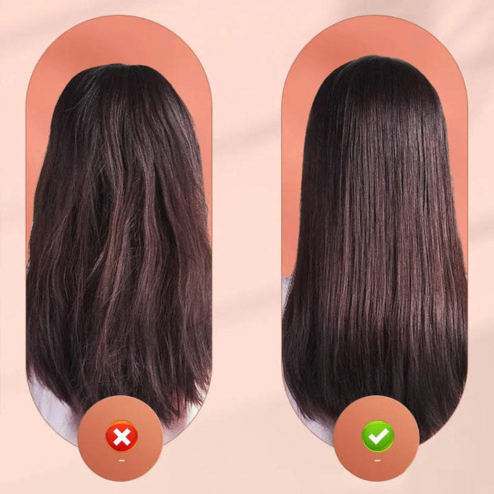 Close-up of the ceramic plates on the portable USB mini hair straightener and curler for smooth styling.