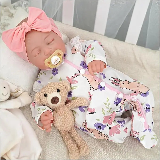 Soft vinyl lifelike baby doll, Bebellee realistic newborn for comforting and gentle play.