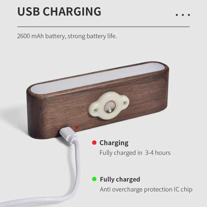 Rechargeable 360° rotatable LED wooden wall light, sleek design, wooden finish, ergonomic for modern interiors, ambient light
