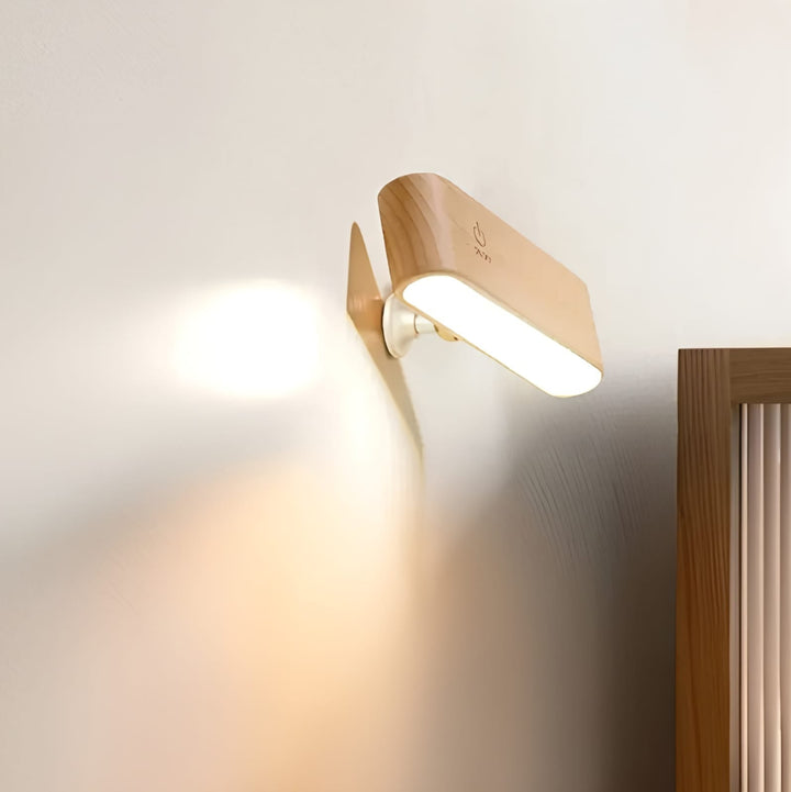 Rechargeable 360° rotatable LED wooden wall light, sleek design, wooden finish, ergonomic for modern interiors, ambient light