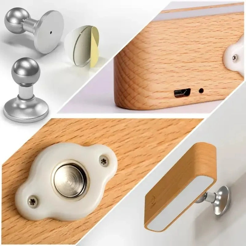 Rechargeable 360° rotatable LED wooden wall light, sleek design, wooden finish, ergonomic for modern interiors, ambient light