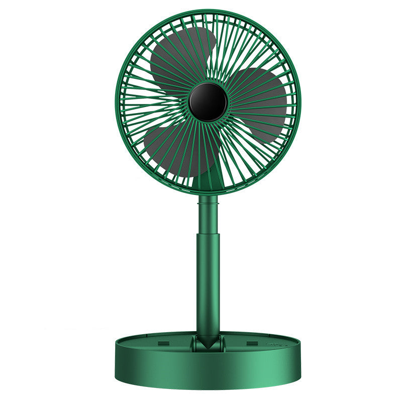 Summer cooling solution: a rechargeable personal fan on a patio table.