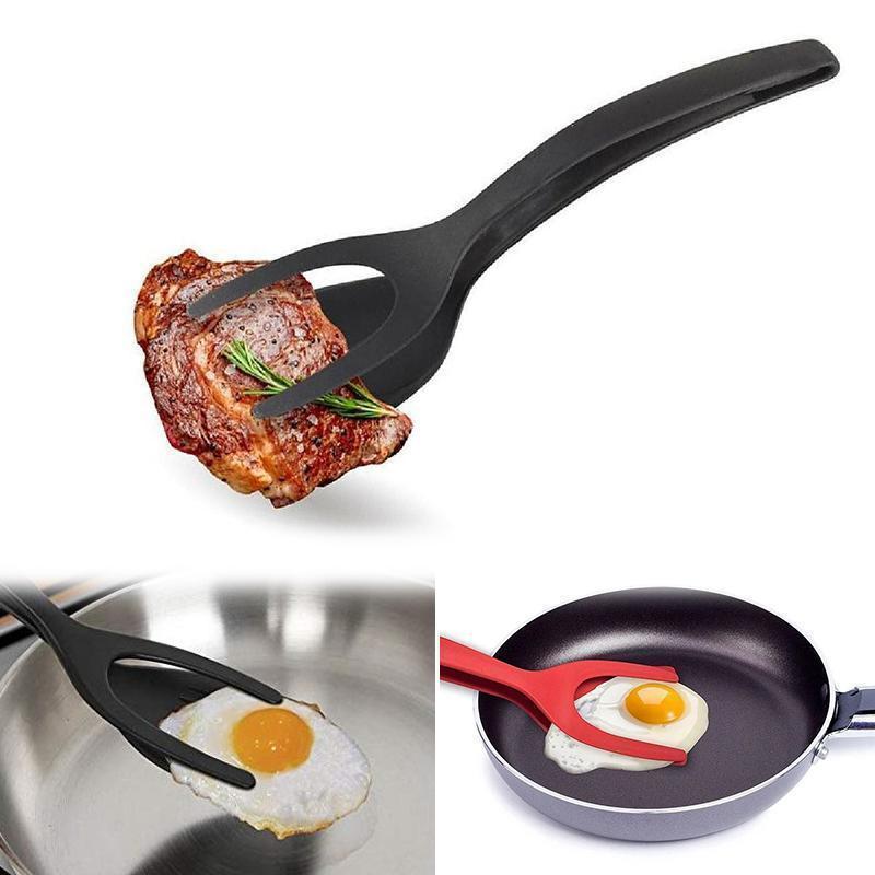 Silicone spatula tongs in black, a versatile nonstick kitchen gadget for grilling and baking