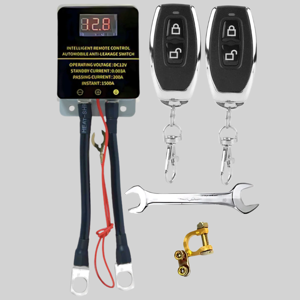 Anti-theft remote disconnect switch with a fob, ensuring car battery safety & unauthorized use prevention.