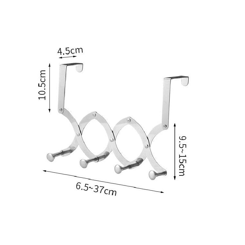 Multiple items hung on the retractable over-the-door metal rack, proving its strong weight capacity
