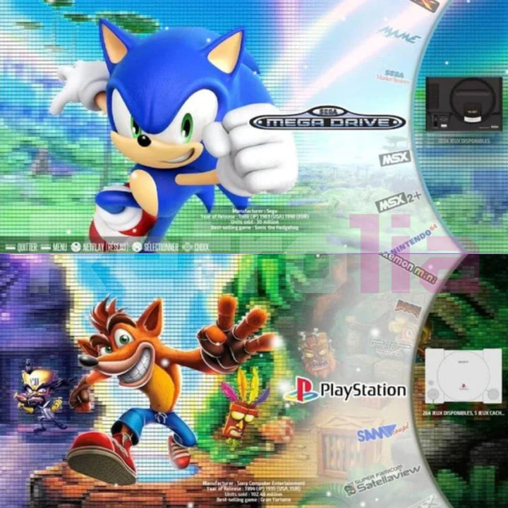 Easy plug-and-play retro gaming console connected to TV, ready for 20,000 classic games.