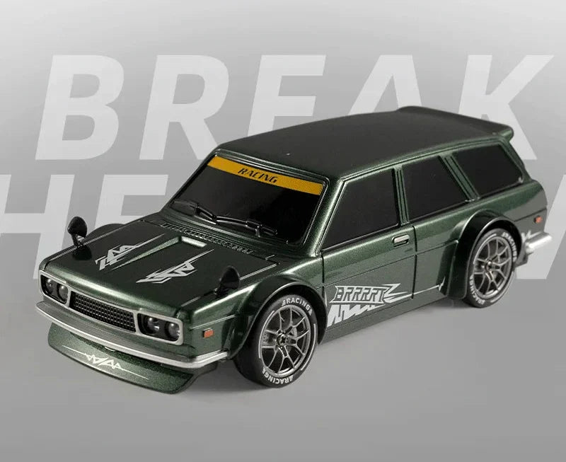 Unboxed Retro Touring RC drift car set, ready to race with remote control, ideal hobby-grade gift.