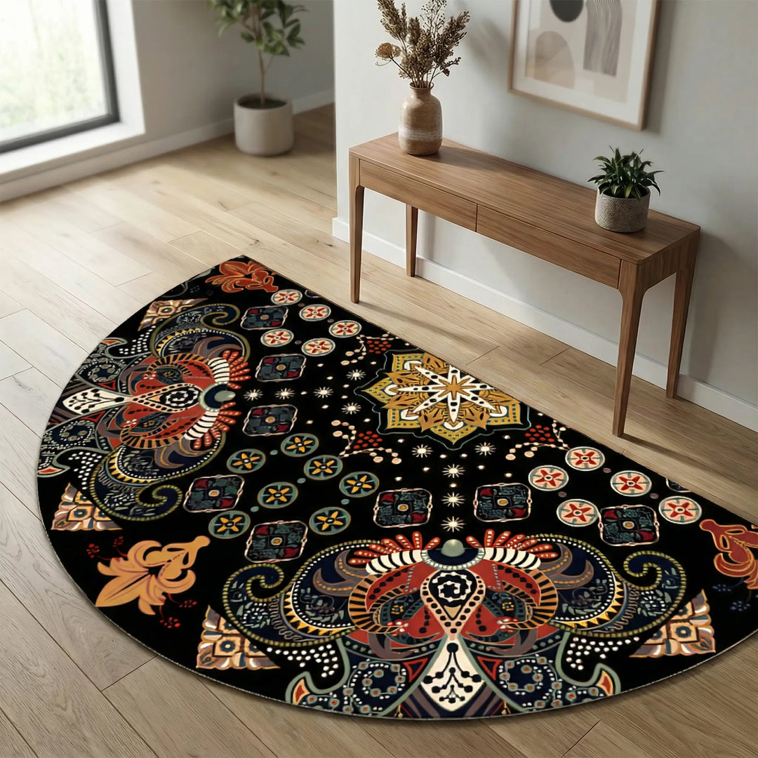 Living room round mandala area rug, a stylish washable non-slip statement for tranquil decor.