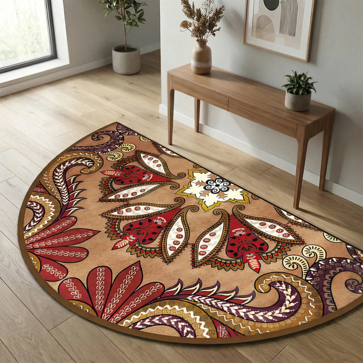 Elegant round mandala area rug featuring a unique wave pattern for serene home decor.