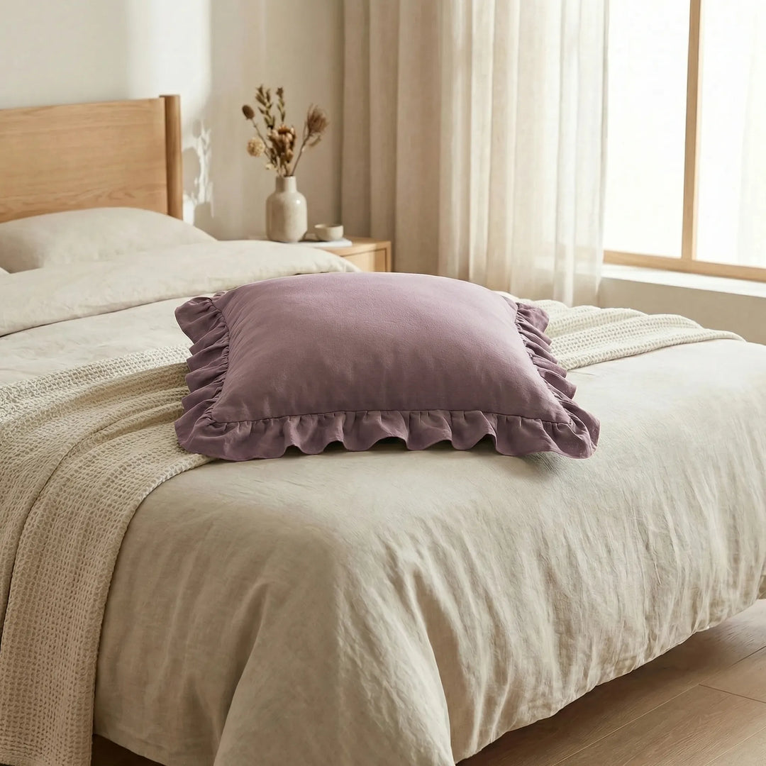 Chic ruffled throw pillow case, luxurious soft texture for a comfortable home accent.