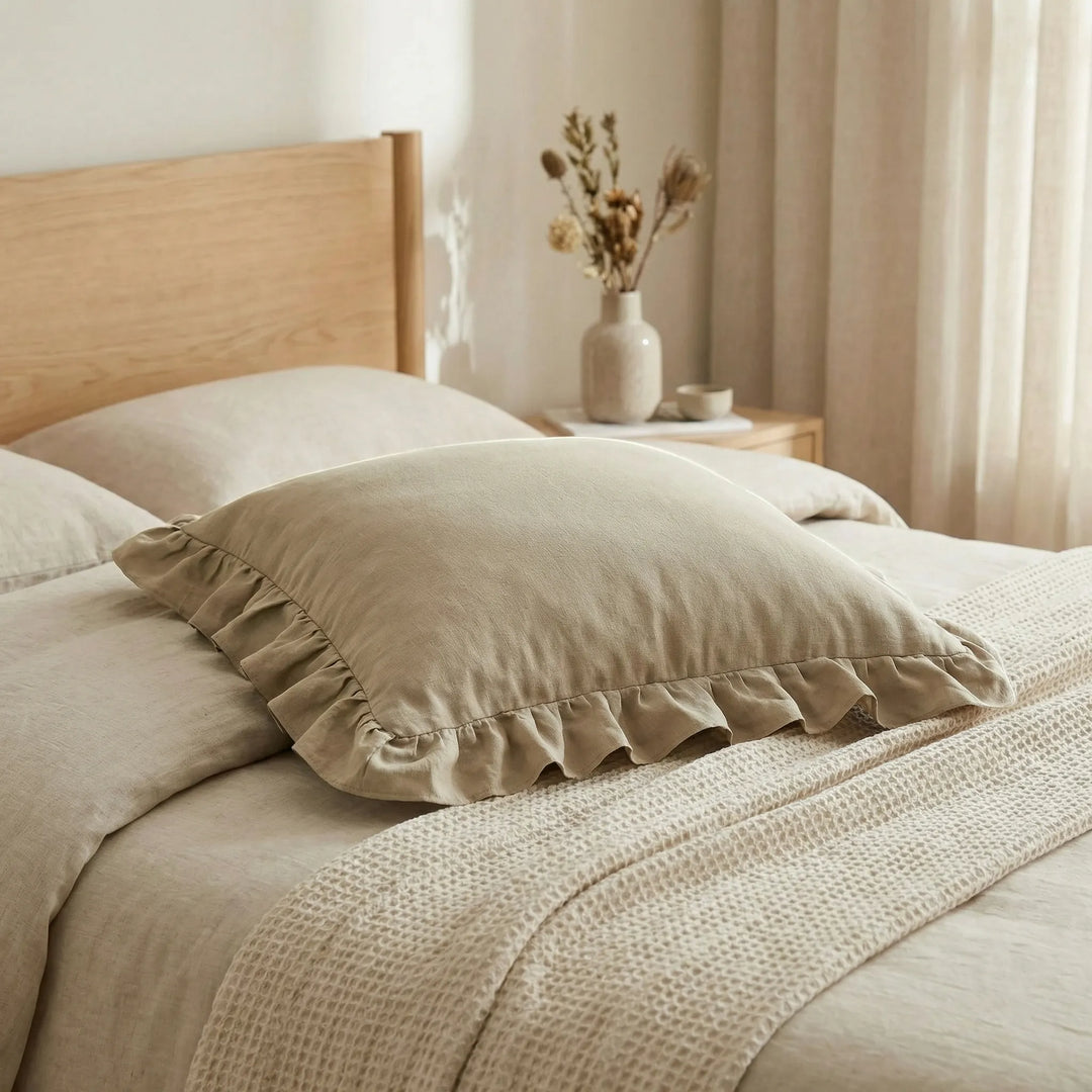 Stylish decorative ruffled pillow cover, a soft touch for your home's interior design.
