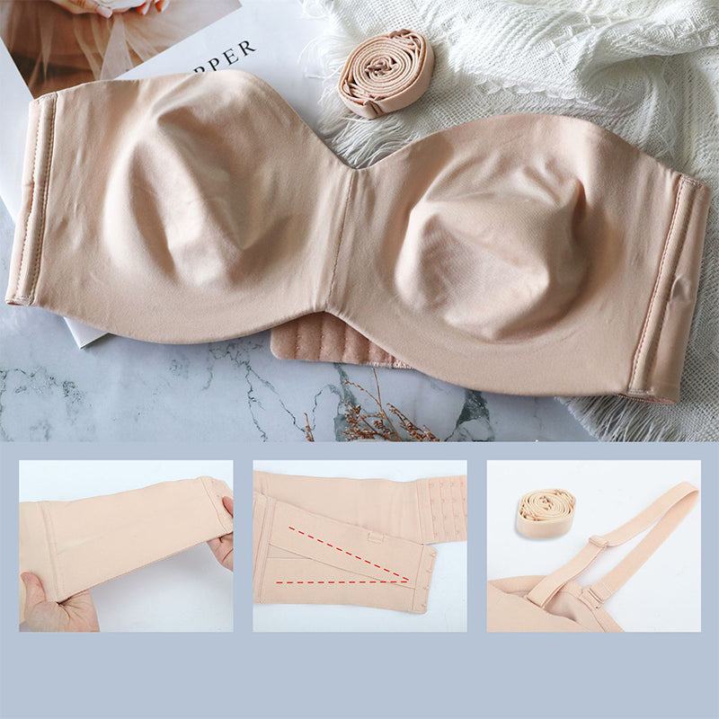Comfortable women's seamless bandeau bra, full support and convertible strap options.