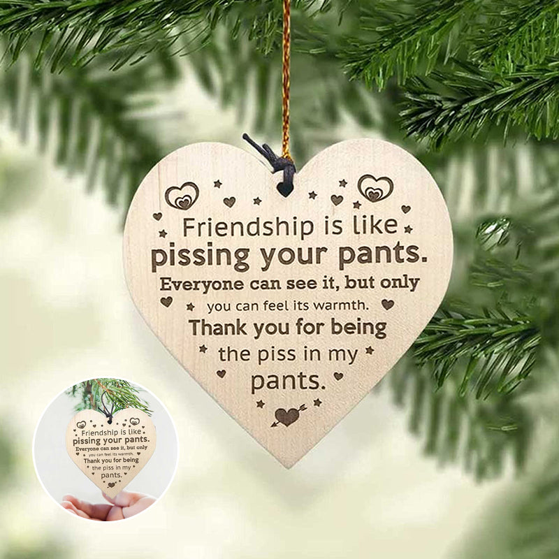 Set of 3 wooden friendship Christmas tree ornaments, perfect holiday decor & gift.
