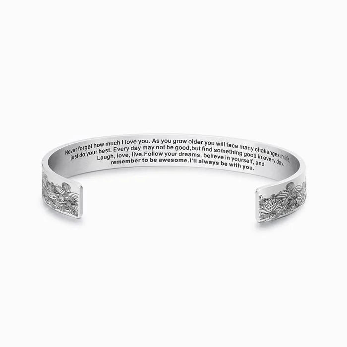 Open cuff bracelet for granddaughter, showing the flexibility and comfortable fit for gifting