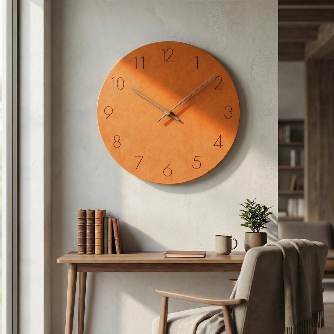 Modern home decor wall clock, silent and round, minimalist style for contemporary interiors.