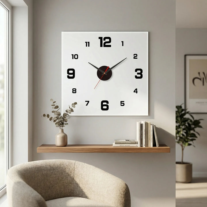 Contemporary silent analog clock, simple yet impactful design, enhancing modern wall art.