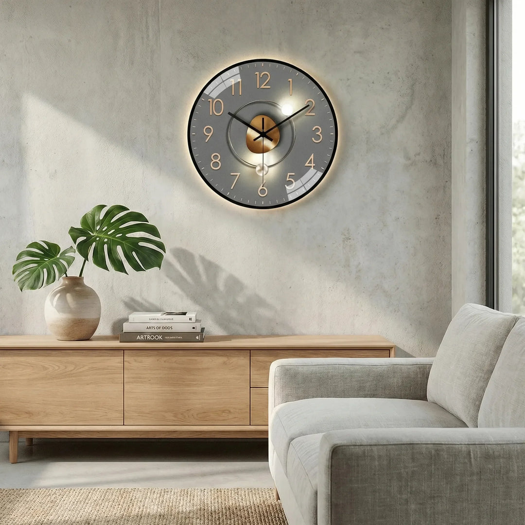 Silent office wall clock, modern and understated, promoting focus without noise.