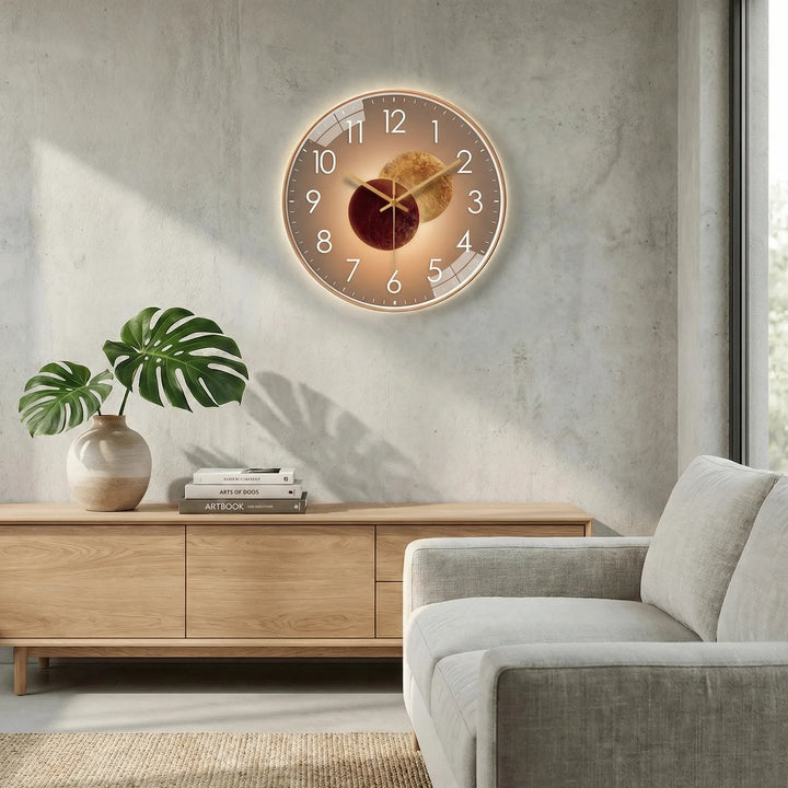 Black frame silent minimalist clock, white face, adds a chic touch to modern interiors.