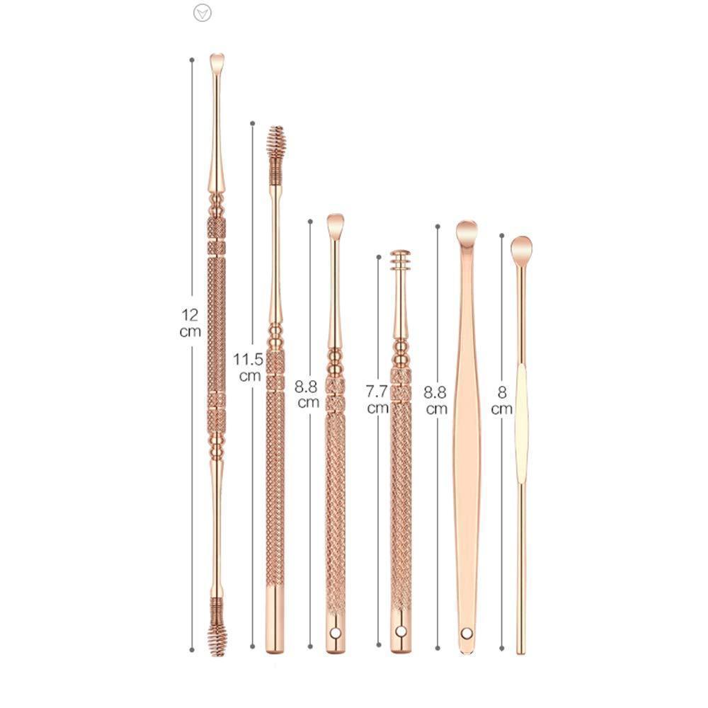 Health and beauty aid: six rose gold stainless steel instruments for gentle earwax extraction.