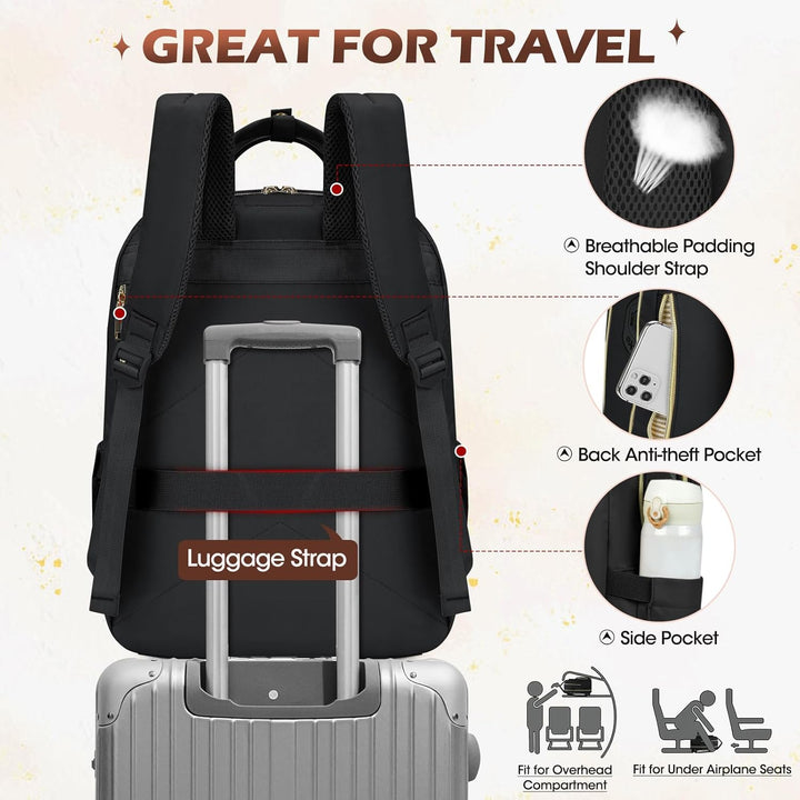 Comfortable black commuter backpack, water-resistant with dedicated 15.6" laptop compartment for daily use.